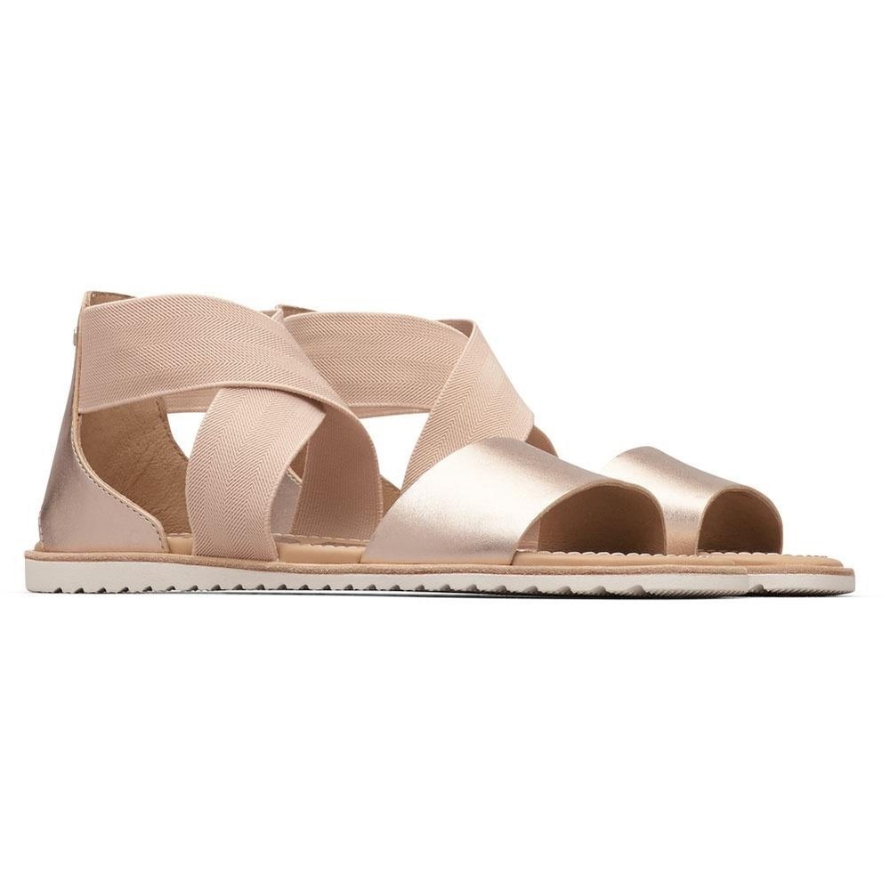 Sorel Ella Sandal Rose Gold Ash Brown Metallic Elastic Strappy NL3202-204 6.5